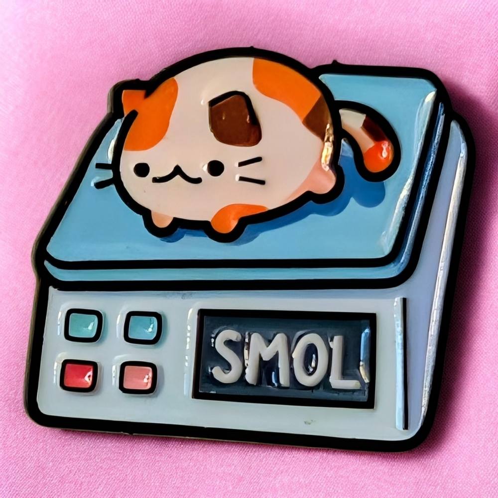 Smol Cat Enamel Pin - Little Kitty on a Scale
